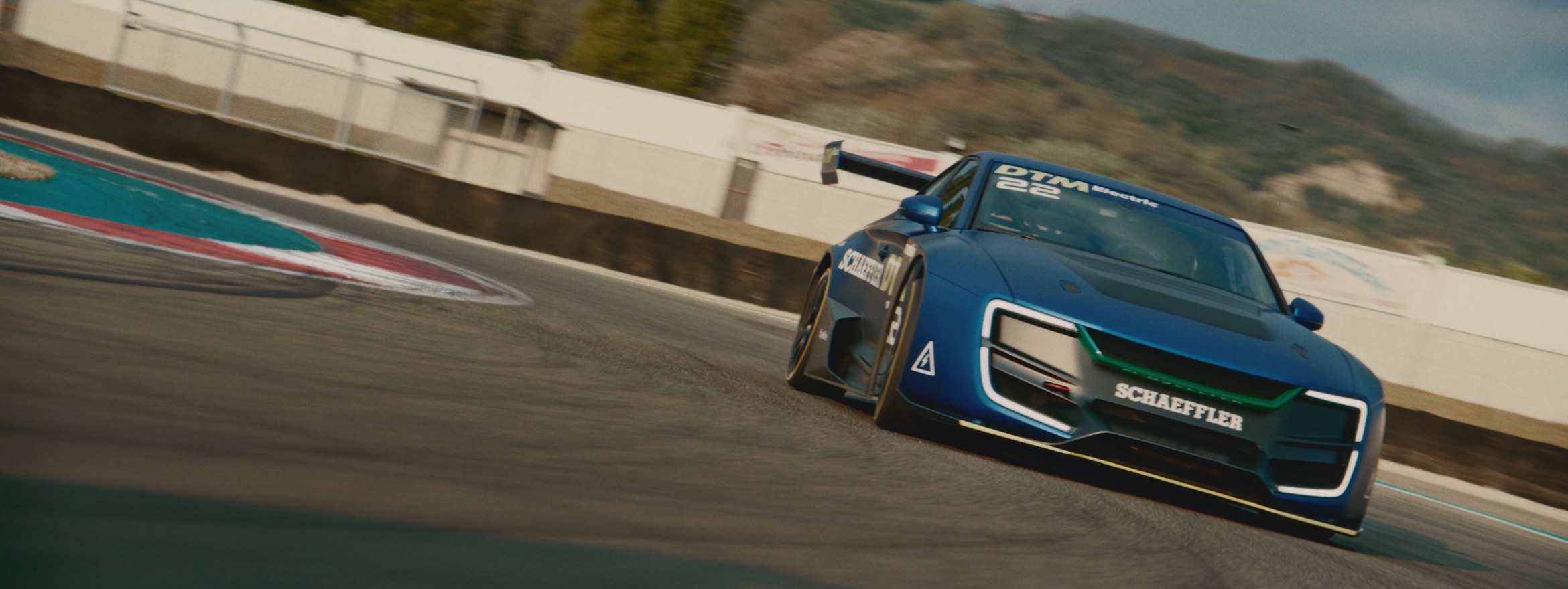 Blue race car on a circuit at frame 01:54